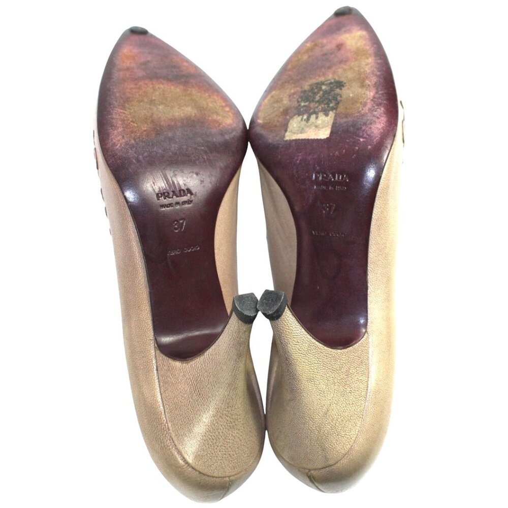 Prada Vintage Floral Appliqué Taupe Purple Detailing Slip-On Heel Size 37 (US 6) - Picture 11 of 13